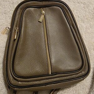 Beige And Gold  Leather Valentina  Backpack